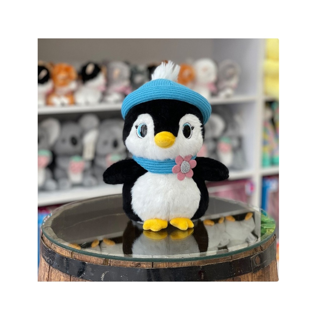 عروسک پلیشی پنگوئن شال کلاه حصیری سایز 2