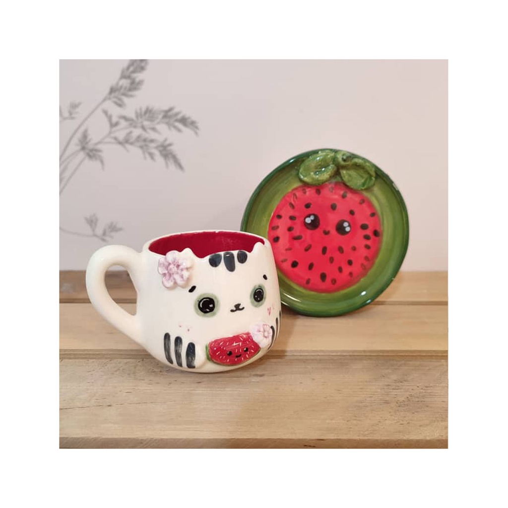 ماگ گربه زیره دار طرح هندوانه / ای آر