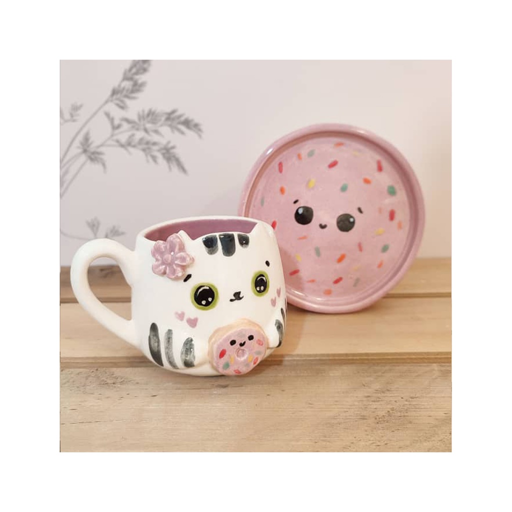 ماگ گربه زیره دار طرح دونات صورتی / ای آر