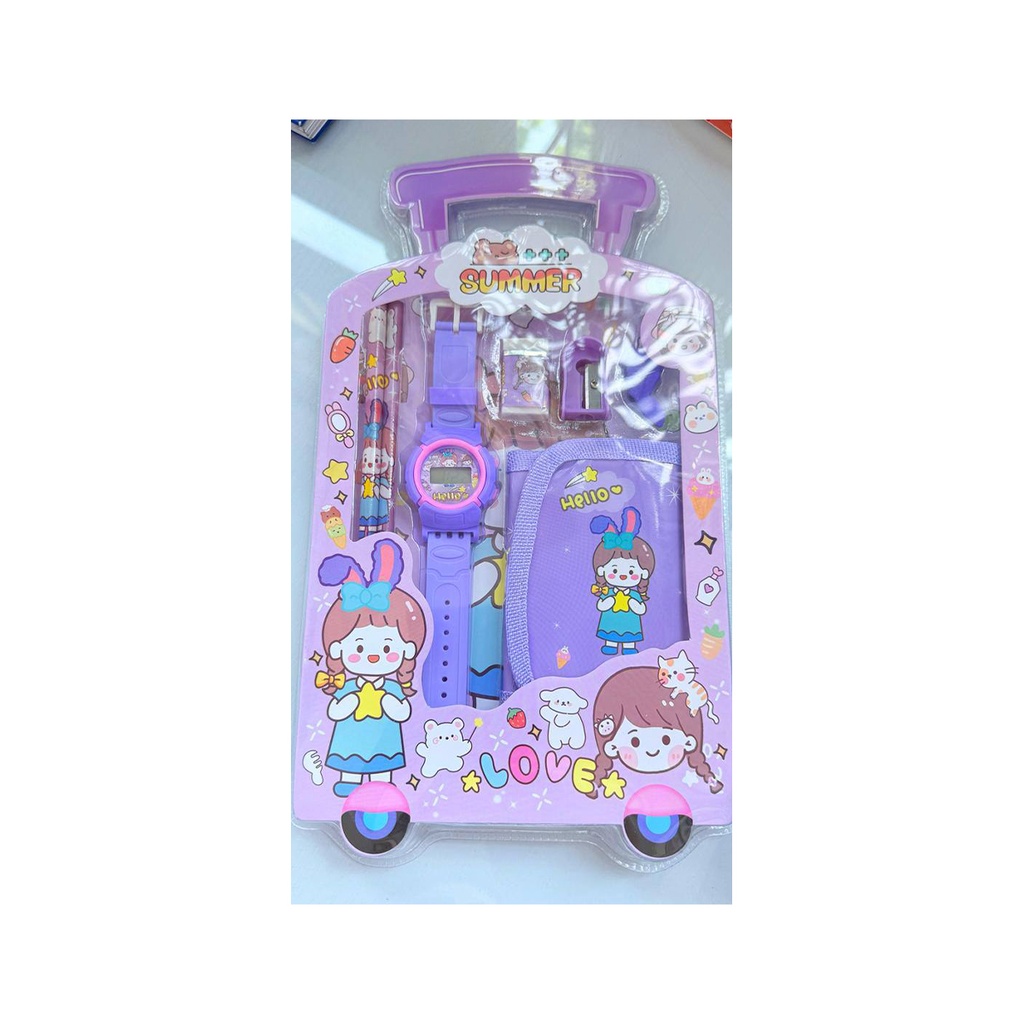 ست تحریر 67 تکه جعبه طلقی دختر بنفش