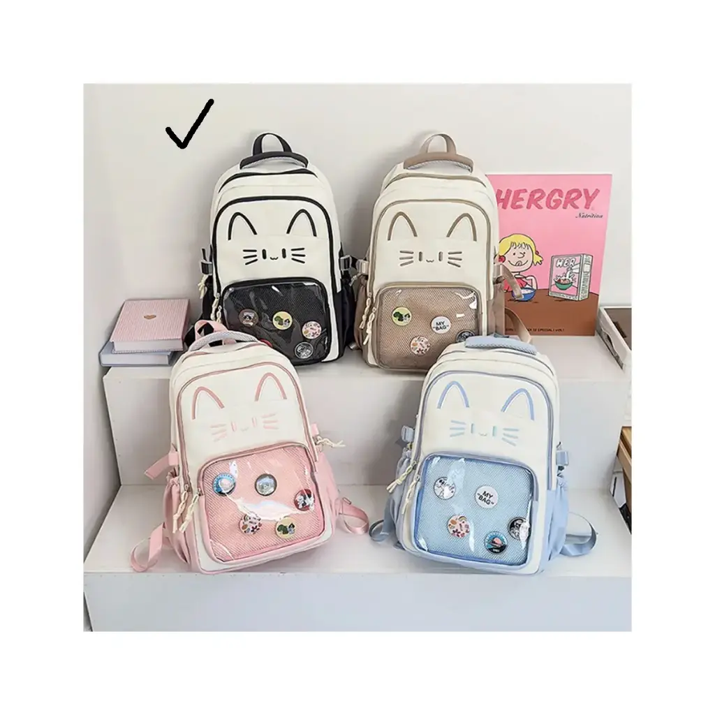 کوله پشتی کره ای فانتزی مدل گربه زیپ شیشه ای