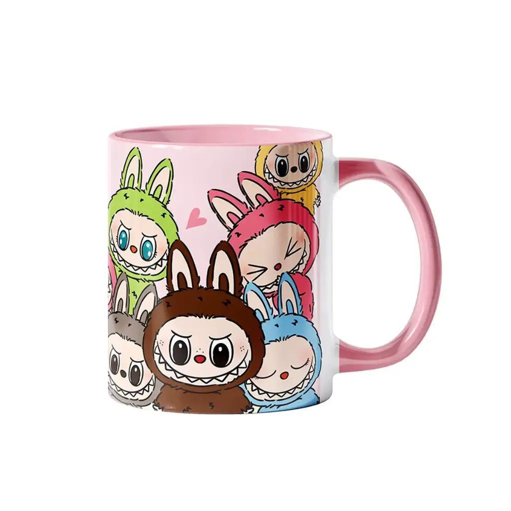 ماگ داخل رنگی لبوبو صورتی / طوطی دیزاین