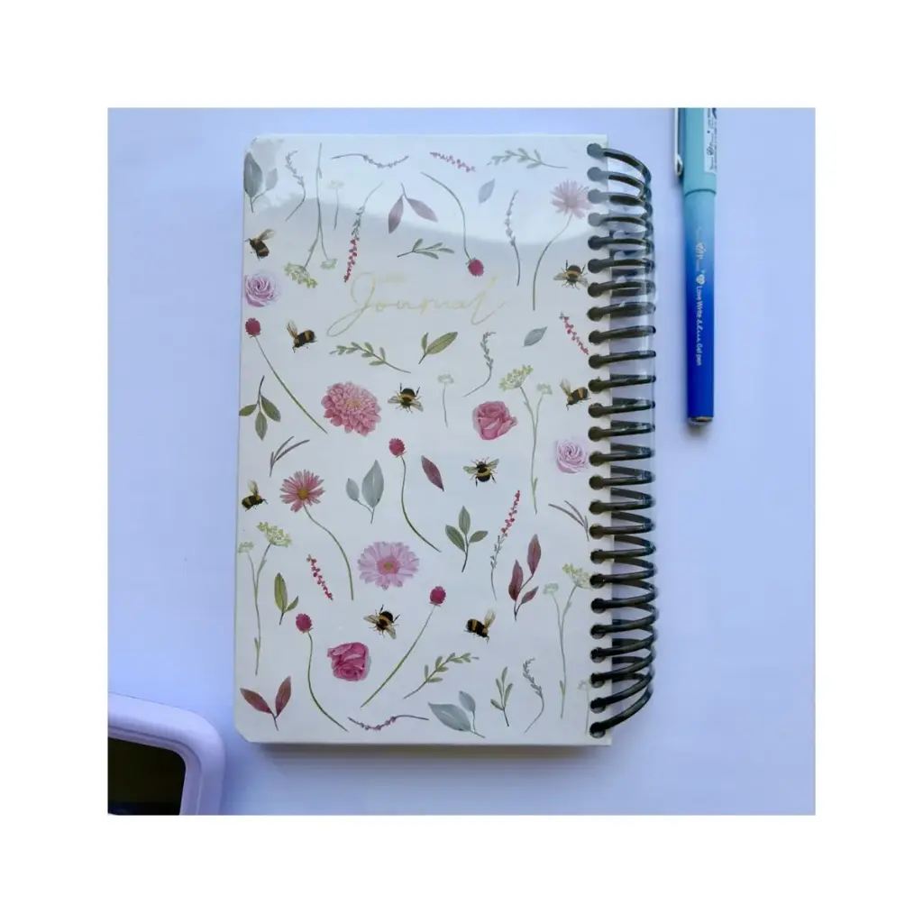 دفتر ژورنال خط دار گل و زنبور دات نوت