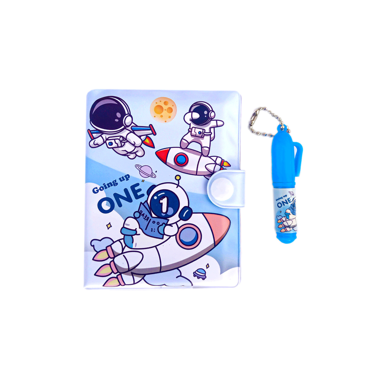 دفترچه یادداشت فانتزی با خودکار طرح فضانورد آبی